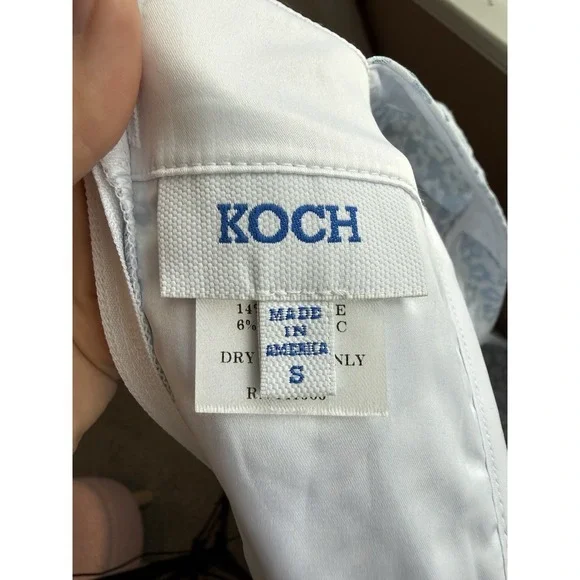 Koch Light Blue Floral Cropped Square Neck Flutter Sleeve Blouse S - Picture 5 of 6